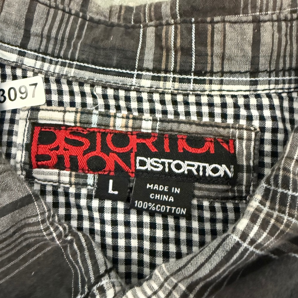 Y2K Mens Distortion Plaid Western Button Up Shirt Grunge Skater Large - Picture 4 of 8